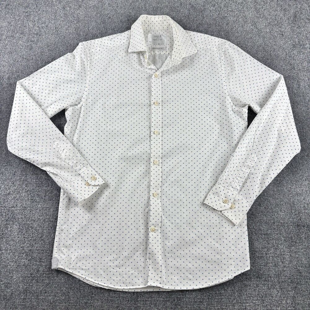 And Z Ziozia Mens 100 Shirt White Blue Dot Cotton Long Sleeve